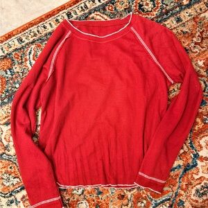 Red Long Sleeve waffle Knit Top